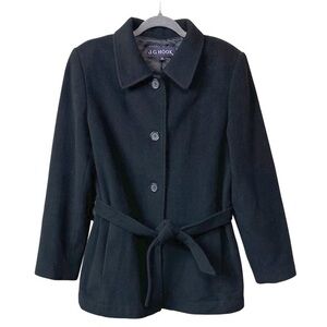 JG Hook Black Wool Cashmere Blend Classic Belted Pea Coat Sz 10‎